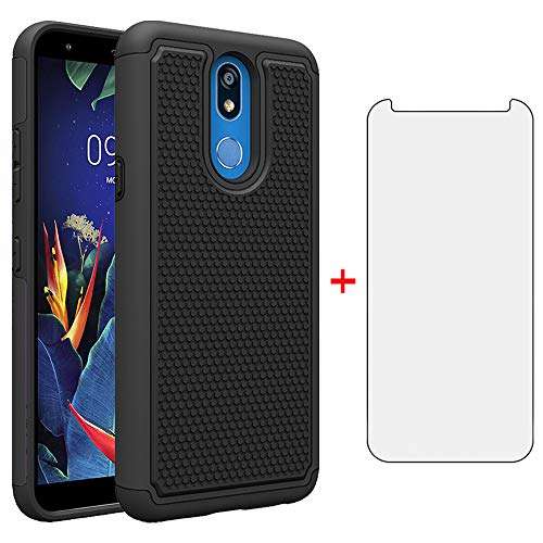 Phone Case for LG K40/K12 Plus/X4 2019/Solo LTE/Xpression Plus 2/Harmony 3 with Tempered Glass Screen Protector Cover and Slim Rugged Silicone Accessories LGK40 K 40 40K L423DL LMX420 Cases Men Black 1