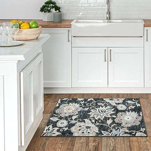 Beeiva Floral Entryway Rug Non Slip, Vintage 3x5 Rugs for Entryway with Rubber Backing Ultra Thin Entry Rugs, Paisley Print Machine Washable Area Rugs for Bathroom Kitchen Bedroom Office 5