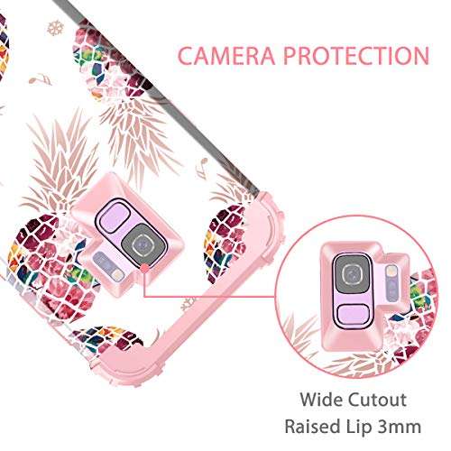 LONTECT Compatible Galaxy S9 Case Floral Pineapple 3 in 1 Heavy Duty Hybrid Sturdy High Impact Shockproof Protective Cover Case for Samsung Galaxy S9 - Pineapple/Rose Gold 5