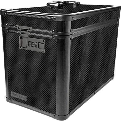 Vaultz Locking Ammo Crate - Metal Storage Box for Ammunition w/Combination Lock and Tether - Large Utility Ammo Can - 10 x 7.88 x 14.25 Inches, Tactical Black﻿ 2