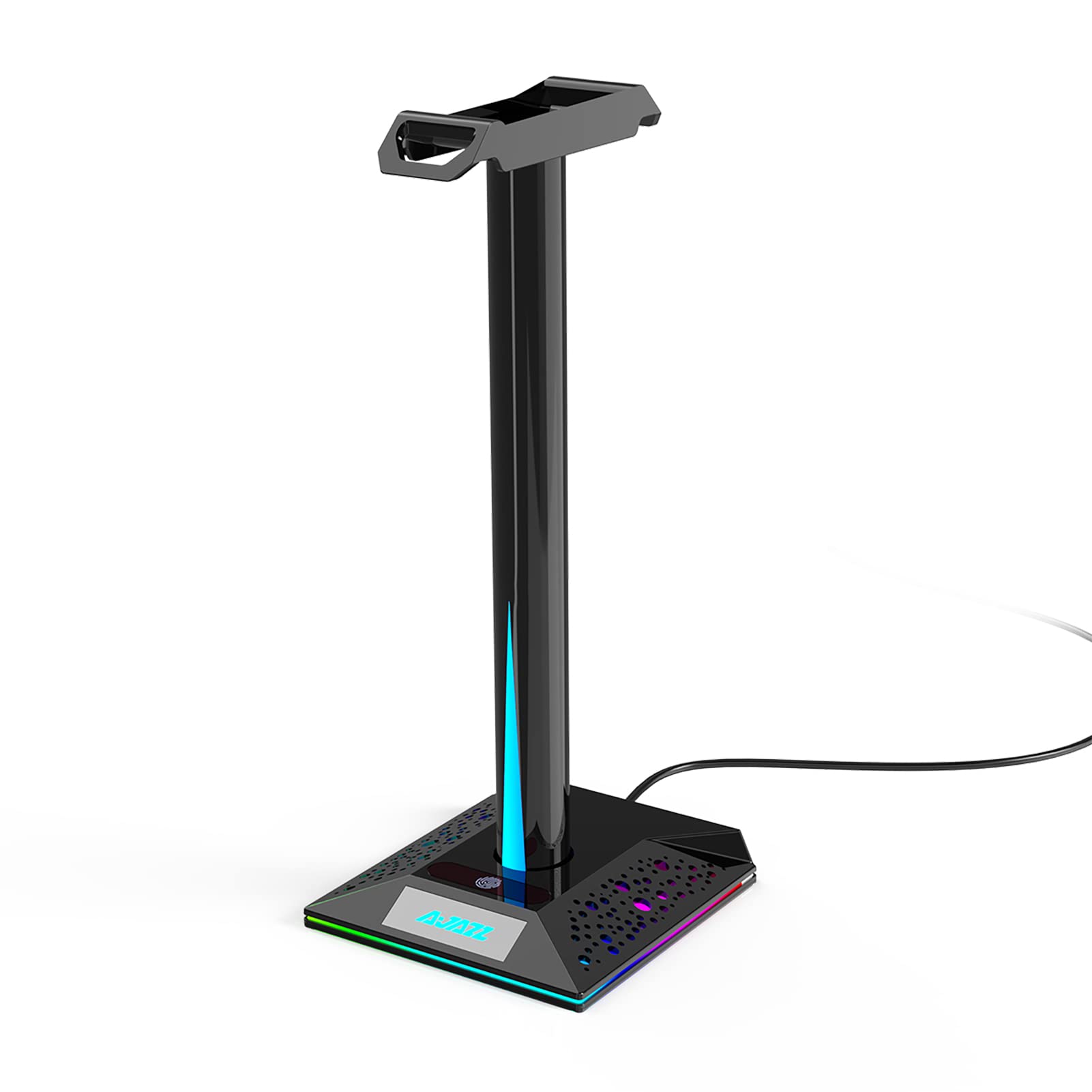 AJAZZ EB01 RGB Headphone Stand with 2 USB Ports and 3.5mm AUX, 14 RGB Lighting Effects, Desk Gaming Headset Holder Hanger Rack (Black)