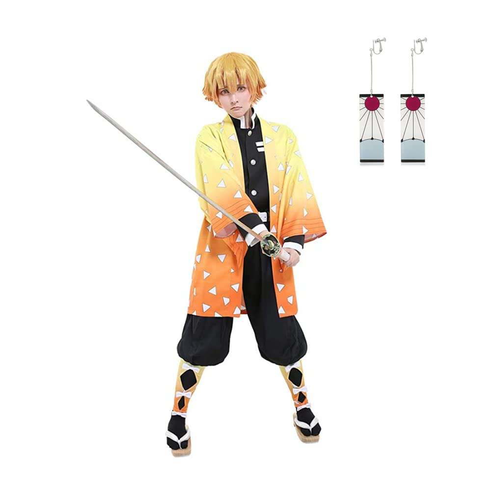 Zenitsu Cosplay Costume Giyuu Cosplay Kimono Halloween Tanjiro Cosplay Women men's Set (Zenitsu, +120/ CM) 4