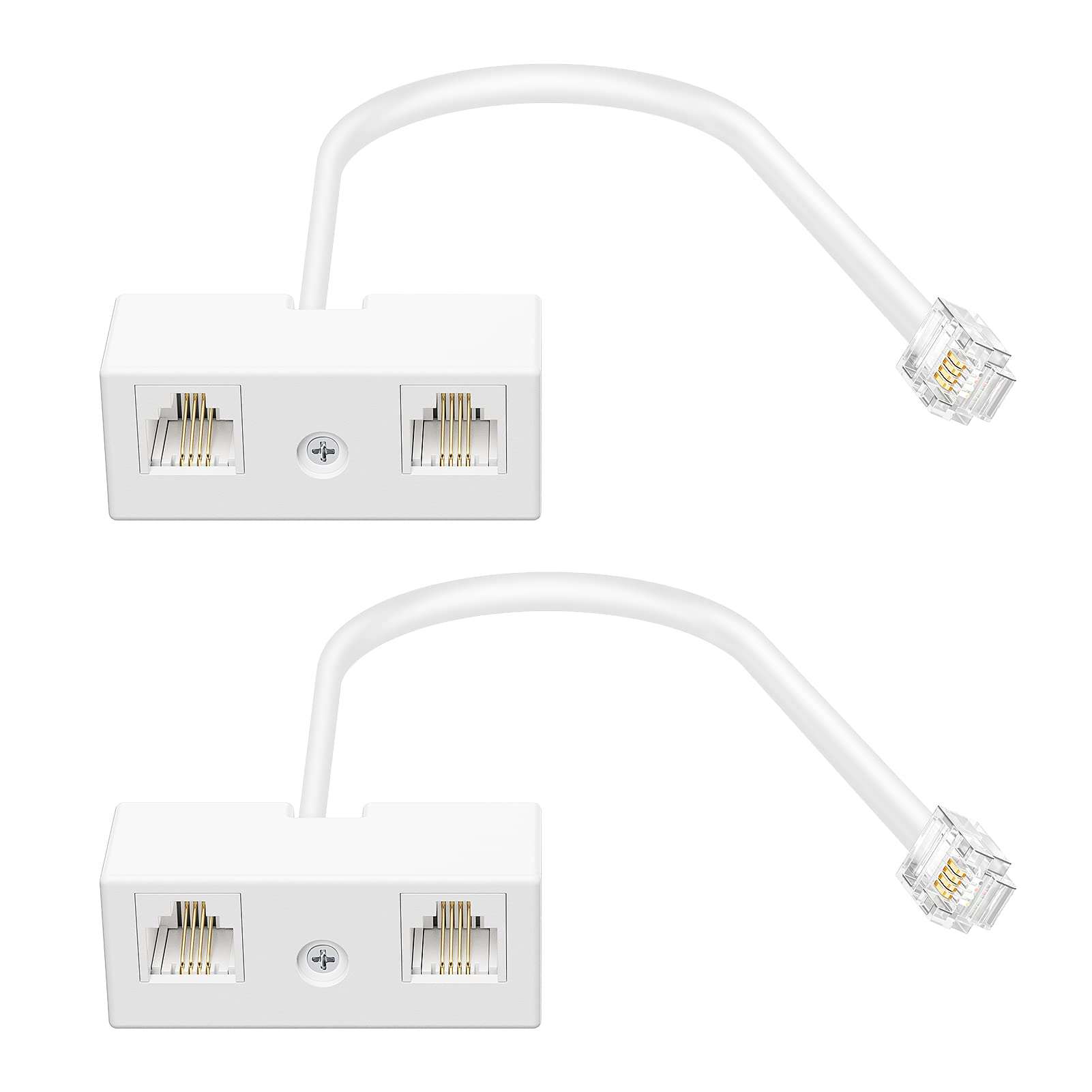 Uvital RJ11 Duplex Wall Jack Adapter Dual Phone Line Splitter, Two Way Telephone Splitters, Male to 2 Female Converter Cable, RJ11 6P4C Telephone Wall Separator for Landline, White, Wired (2 Pack) 1