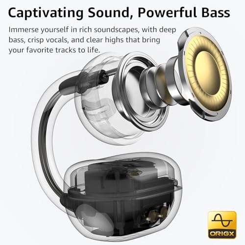 TOZO OpenEarRing True Open Ear Headphones, Lightweight Comfort Open Ear Clip Wireless Earbuds, 40H Play Bluetooth 5.4 Headphones with Smart Digital Display Design Fit Sports Running, Workout Black 6