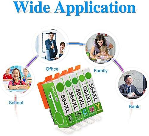 OSIR Compatible Ink Cartridge Replacement for HP 564 564XL for HP Photosmart 7510 7520 7525 6520 5520 6510 5510 7515 B8550 C6380 Premium C309a C410a Officejet 4620 4622 Deskjet 3520 3521 3522 (5-Pack) 5