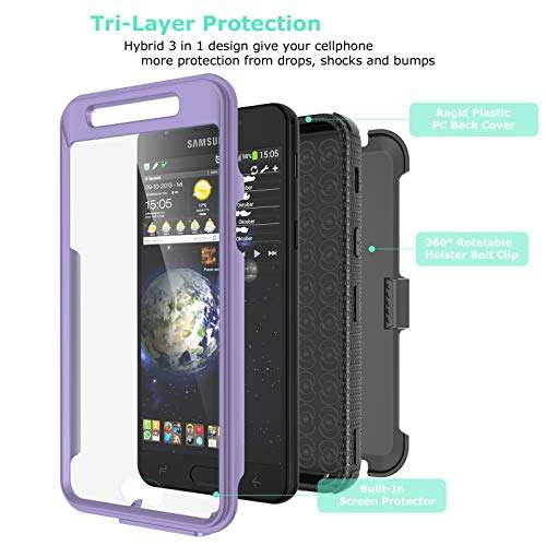 Galaxy J7 2018 Case, Tinysaturn Samsung Galaxy J7 Crown/J7 Refine/J7 Star/J7 V/J7 Aero/J7 Aura Case with Built-in Screen Protector Belt Clip Holster Kickstand Heavy Duty Shockproof Rugged Cover,Lilac 3
