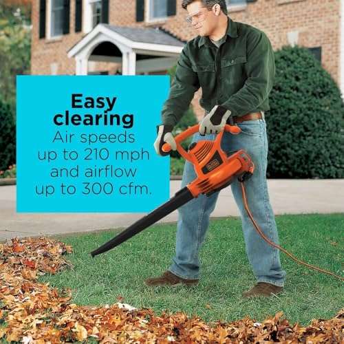 BLACK+DECKER Electric Leaf Blower, Leaf Vacuum and Leaf Mulcher, 3-in-1 300 CFM 210 MPH 12-Amp Handheld Lightweight Corded Electric Combo Kit (BV3100) 4