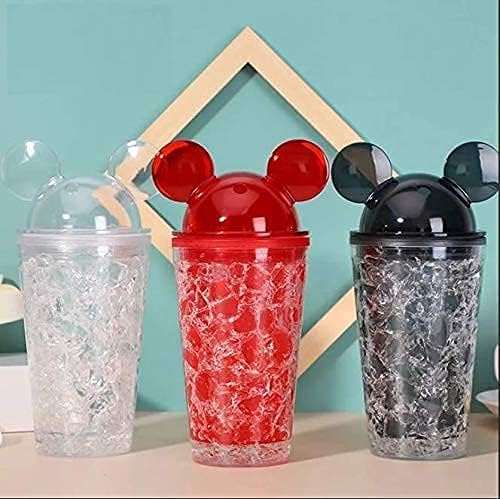 NESTIC Plastic Mickey Water Bottle Mason jar Sipper Mug Bottle Glass Tumbler with Straw Mickey Sipper Vacuum Flask Sipper Glass Tumbler Drinks Gel Feezer Sipper (Pack of 1) (Black)