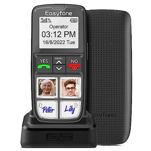 Easyfone T6 4G Picture Button Cell Phone for Seniors and Kids | Easy-to-Use | Clear Sound | Easy Charging Dock | SOS Button | SIM Card Included | Good for Dementia, Alzheimer's and Kids (Black) 1