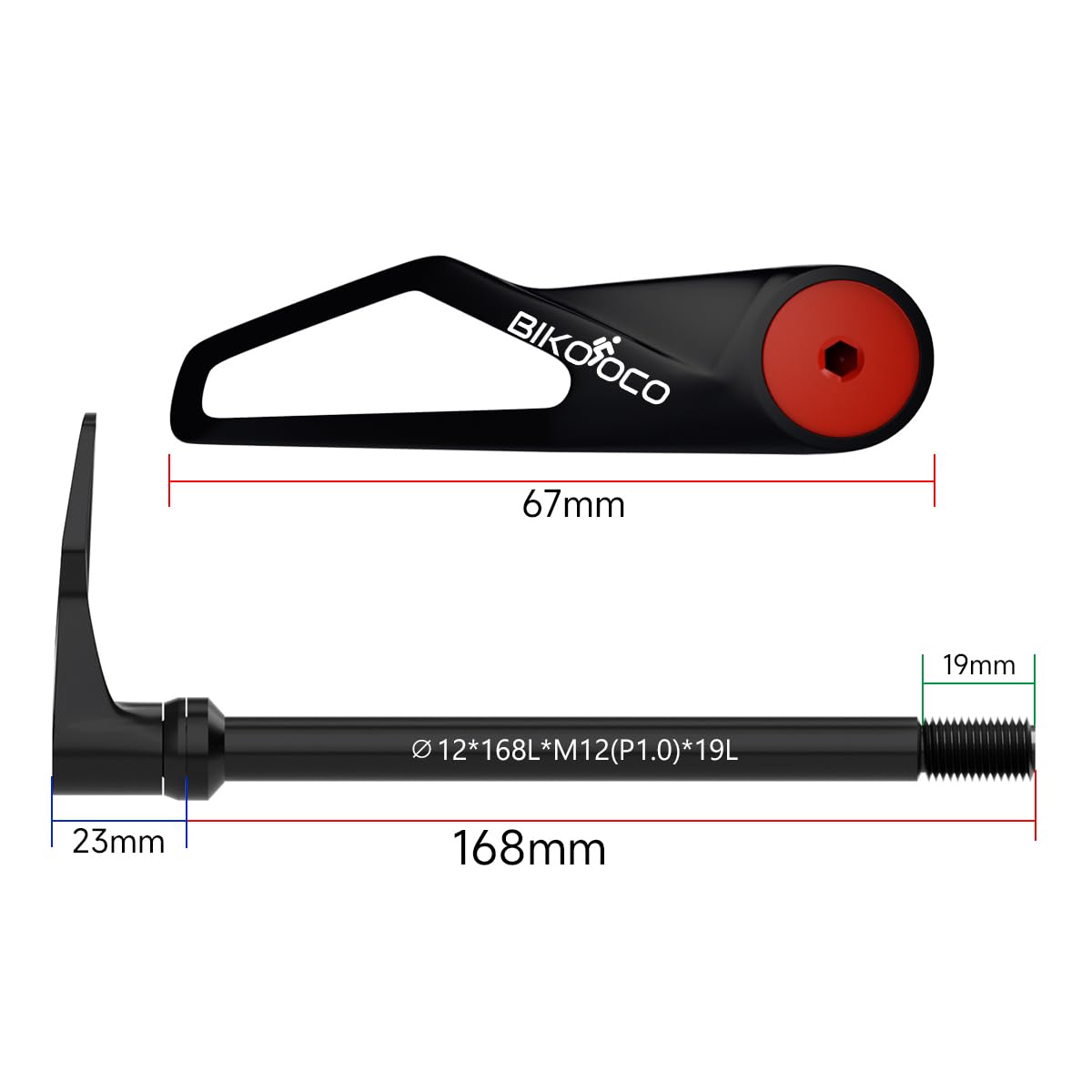 BIKOOCO Bike Axle Hub Adapter - Bike Hub Thru Axle Adapter for 1.0mm Bike Hub Quick Release Thru-Axle for Booster Forks W/Handle - 12mm X 168mm 3