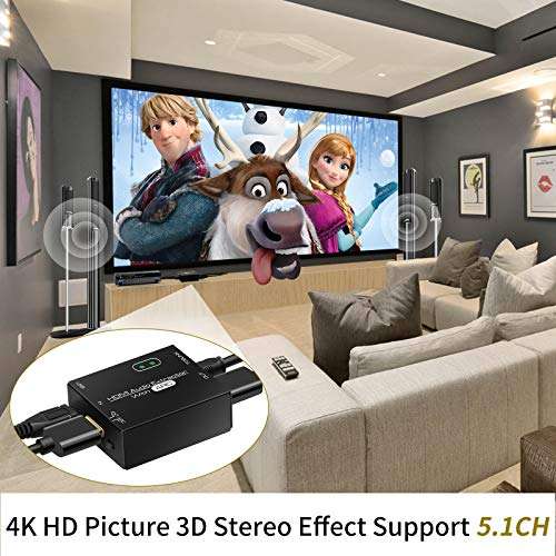 HDMI Audio Extractor ARC 4K HDMI Audio Splitter Converter HDMI to Optical Adapter Support 5.1 DTS HDCP 4K2K@30Hz Compatable for PS4 PS5 Xbox Fire Stick Blu-Ray Player etc. 3