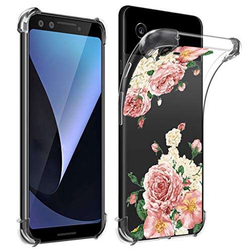 Osophter Compatible with Google Pixel 3 XL,Pixel 3 XL Flower Case Shock-Absorption Flexible TPU Rubber Soft Silicone Full-Body Protective Cover for Google Pixel 3XL (Big Rose) 3