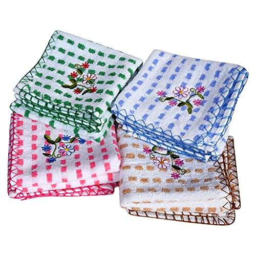 Pocket Wonder Multipurpose Embroidery 4 Colour Towel Perfect for Daily Use Hand Face Towel and Cleaning 11 * 11 INCH (12 Piece) 3