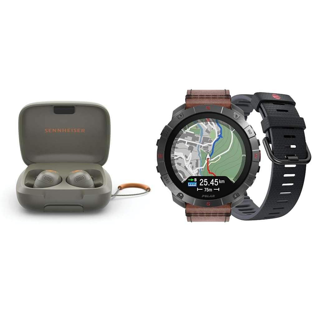 Sennheiser Momentum Sport (Olive) Earbuds with Crystal-Clear Sound and Adaptive ANC Bundle with Polar Grit X2 Pro (Titan) Premium GPS Smart Sports Watch, Advanced Navigation, and Heart Rate Tracking 1