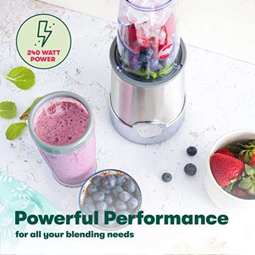 BELLA Personal Size Rocket Blender for Smoothies and Protein Shakes, Portable Juice Maker and Mini Food Processor and Grinder, 12 Piece, BPA Free Accessories, 240 W, Stainless Steel 2