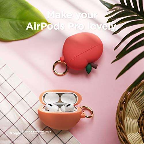 elago Peach Case Compatible with Apple AirPods Pro Case, 3D Cute Design Case Cover with Keychain, Supports Wireless Charging (Peach) [US Patent Registered] 5