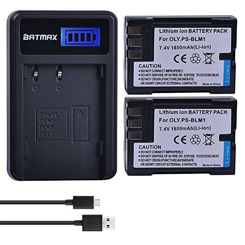 Batmax 2Packs PS-BLM1 BLM-1 PS BLM1 Battery + LCD USB Battery Charger for Olympus E-300 E-330 E-500 E-510 C-5060 C-7070 C-8080 E-1 E-3 E-30 E520 Camera Batteries 1