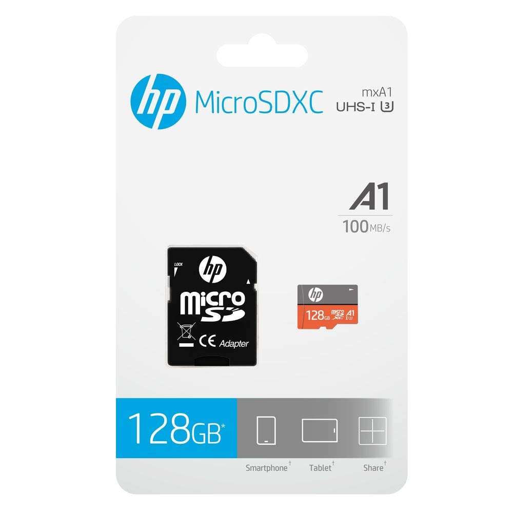 HP MicroSD Card U3, A1 128 GB High Speed (Write Speed 85MB/s & Read Speed 100 MB/s Records 4K UHD and Fill HD Video) 6