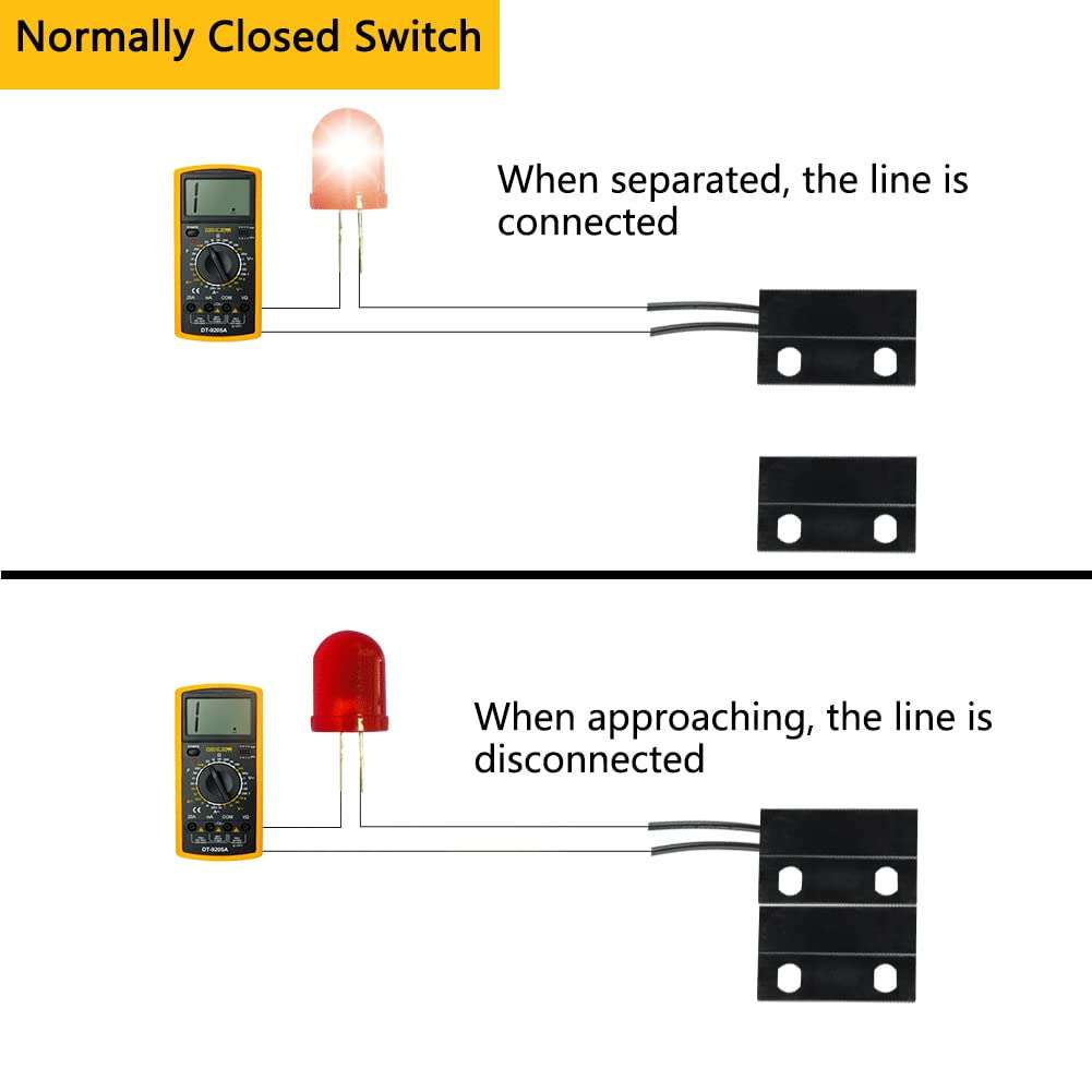Magnetic Reed Switch,Normally Closed NC Waterproof Magnetic Switch,Micro Alarm Reed Switch 10W 100v 0.5A Magnetic Door Sensor Switch to DC 5V 12V 24V Lights（2 Pack） 3