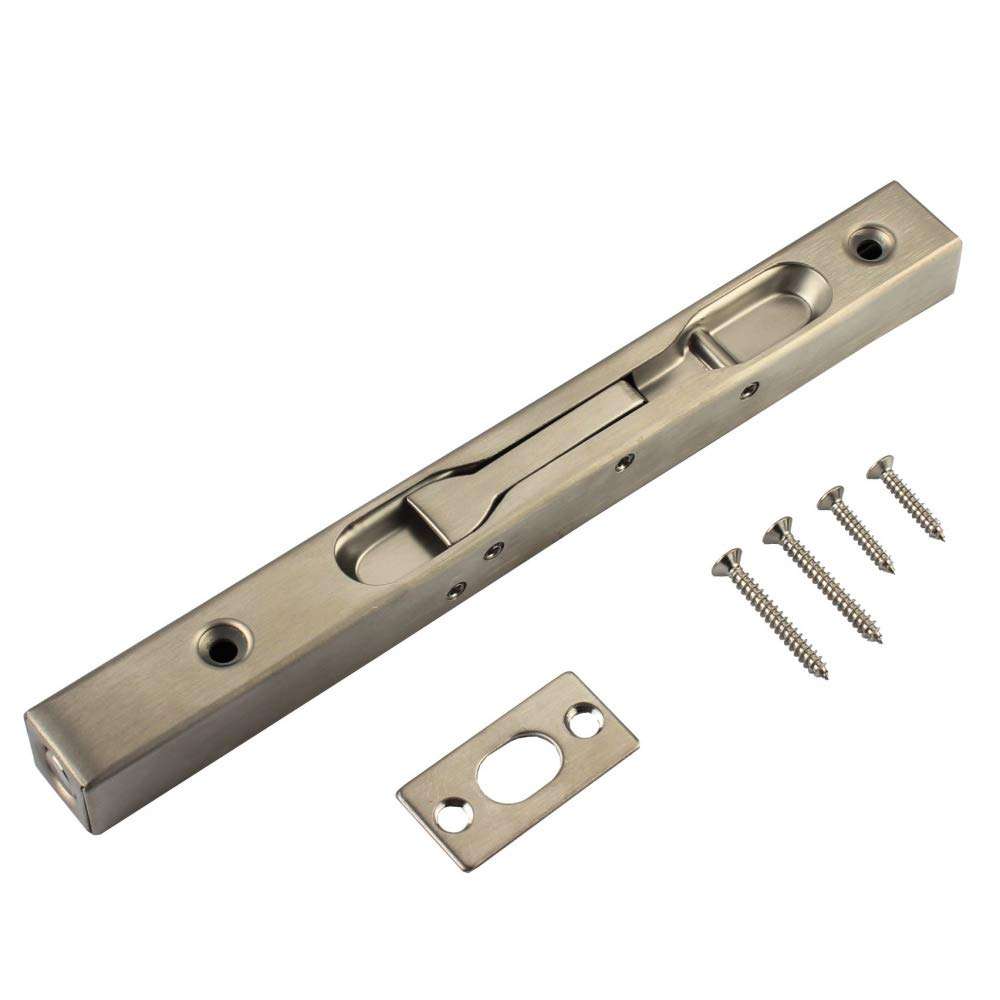 Hidden Latches & Bolts Silver 304 Stainless Steel 8 inch (20cm) Security Door Bolt Latch, Double Door Lever Action Flush Bolt Latch, French Door Slide Bolt Lock, Brushed Finish 4