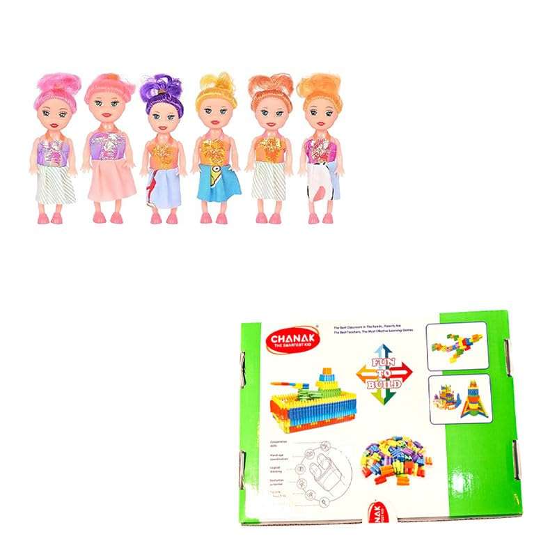 AKTOON TOYS (Combo Pack) Interlocking Plastic Bullet Blocks Creative, Educational Building Blocks & 6 Sisters Doll with Beautyful Hair & Movable Body Parts Doll Set - Multicolor 1