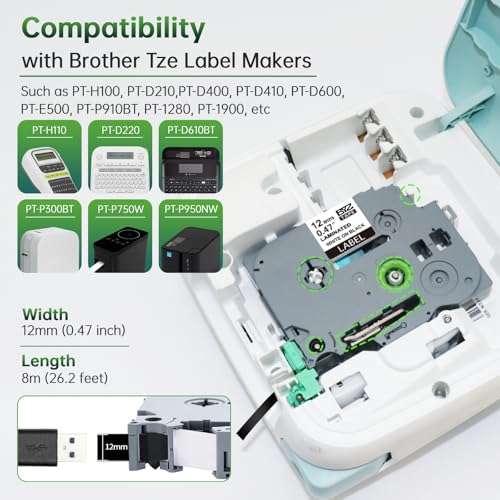 BOYEEZON 4Pack TZe-335 Label Tape Replacement for Brother P Touch TZe-335 Label Tape White on Black TZe TZ Tape 12mm 0.47 Laminated Black Label Maker Tape TZ-355 for Ptouch PTD210 PTD400 PTD410 PTD600 2