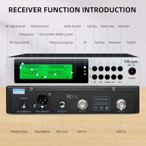 olyque Wireless Microphones, All Metal Dynamic Professional UHF Dual Handheld Cordless Microphone, Auto Scan, 300ft for Parties, Events and Church(HP-619) 2