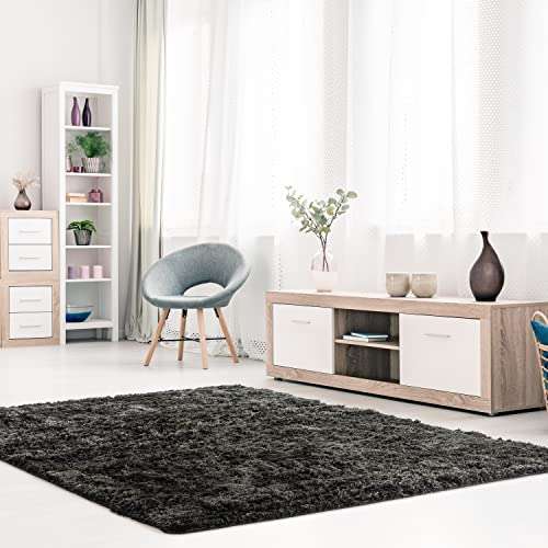 Signature Loom Fluffy Shaggy Area Rug 6x9 – Soft Fuzzy Velvet Rugs for Girls Bedroom – Shaggy Carpet for Kids Room with Non-Slip Bottom – Soft Fluffy Throw Rug Indoor Living Room Carpet, Grey 5