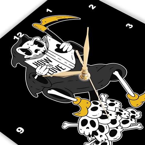 3dRose Wall Clock Silent - 15 inch - How to Love with Skull Skeleton Boo for Halloween Horror - Fantasy 3