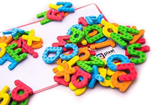 Pixel Premium Magnetic Alphabet Gift Set - 142 Foam Letters & Board for Fridge - ABC Magnets for Kids Learning - Refrigerator Toys for Toddlers 2