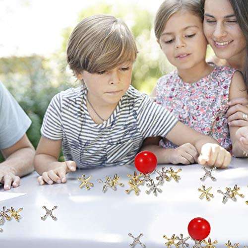 Legigo 3 Sets Retro Metal Jacks and Ball Game Toys Kit,Include 3 Pieces Red Rubber Balls and 30 Pieces Gold and Silver Metal Jacks for Kids and Adults,Classic Game of Jacks for Party Favor 5