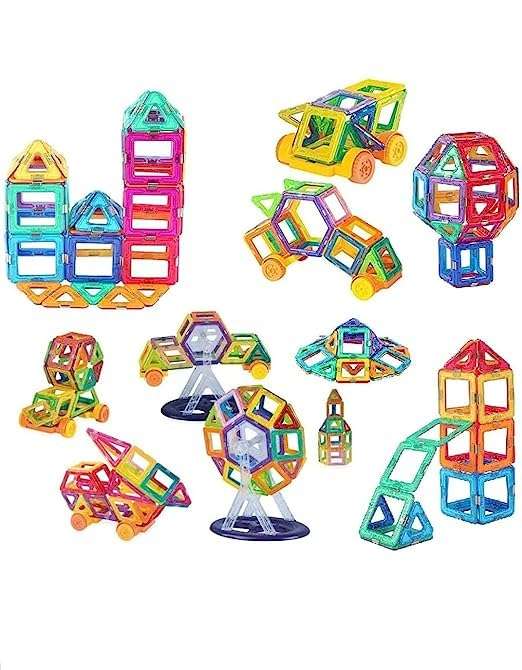 GoldiMec 86 Pcs Mag-Magic DIY Magnetic Designer Construction Set Model and Building Toy Plastic Magnetic Blocks Educational Toys for Kids 4