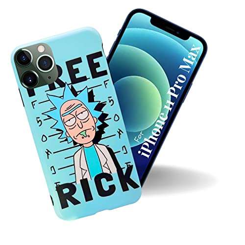 QuAngy Case for Apple iPhone – Colorful & Aesthetic Rick-Morty Cool Fun case with Cartoon Designs - 360 Protection -Bumper Shock Resistant - Wireless Charging Compatible (for 11 Pro Max, Free Rick)