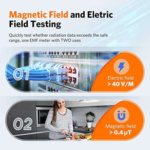 EMF Meter Electromagnetic Field Radiation Detector-Handheld Digital LCD Backlight EMF Detector for Home Office Outdoor Inspection with Sound-Light Alarm-Silver 2