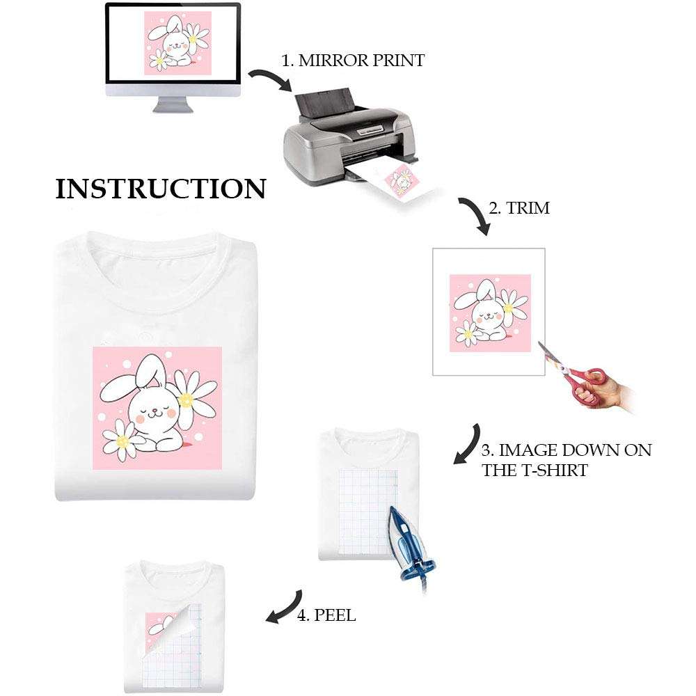 Printable Heat Transfer Vinyl Inkjet Printer T-Shirt Transfer Vinyl Iron on HTV for Light Fabric 10 Sheets A4 Size 5