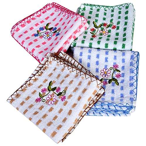 Pocket Wonder Multipurpose Embroidery 4 Colour Towel Perfect for Daily Use Hand Face Towel and Cleaning 11 * 11 INCH (12 Piece) 2