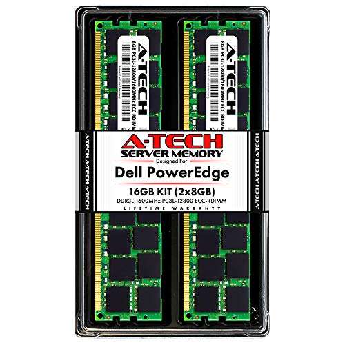 A-Tech 16GB (2x8GB) RAM for Dell PowerEdge R320, R420, R420XR, R520, R620, R720, R720XD, R820, R920 | DDR3 1600MHz ECC-RDIMM PC3L-12800 2Rx4 1.35V ECC Registered DIMM Server Memory Upgrade Kit 1