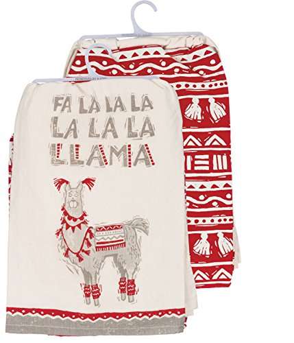 Primitives by Kathy 36494 Christmas Kitchen Dish Towel Set, Falallama