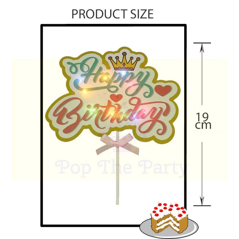 Pop The Party Happy Birthday Cake Topper, Light Happy Birthday Cake Topper Decoration Suitable For Party Decoration For Birthday 3