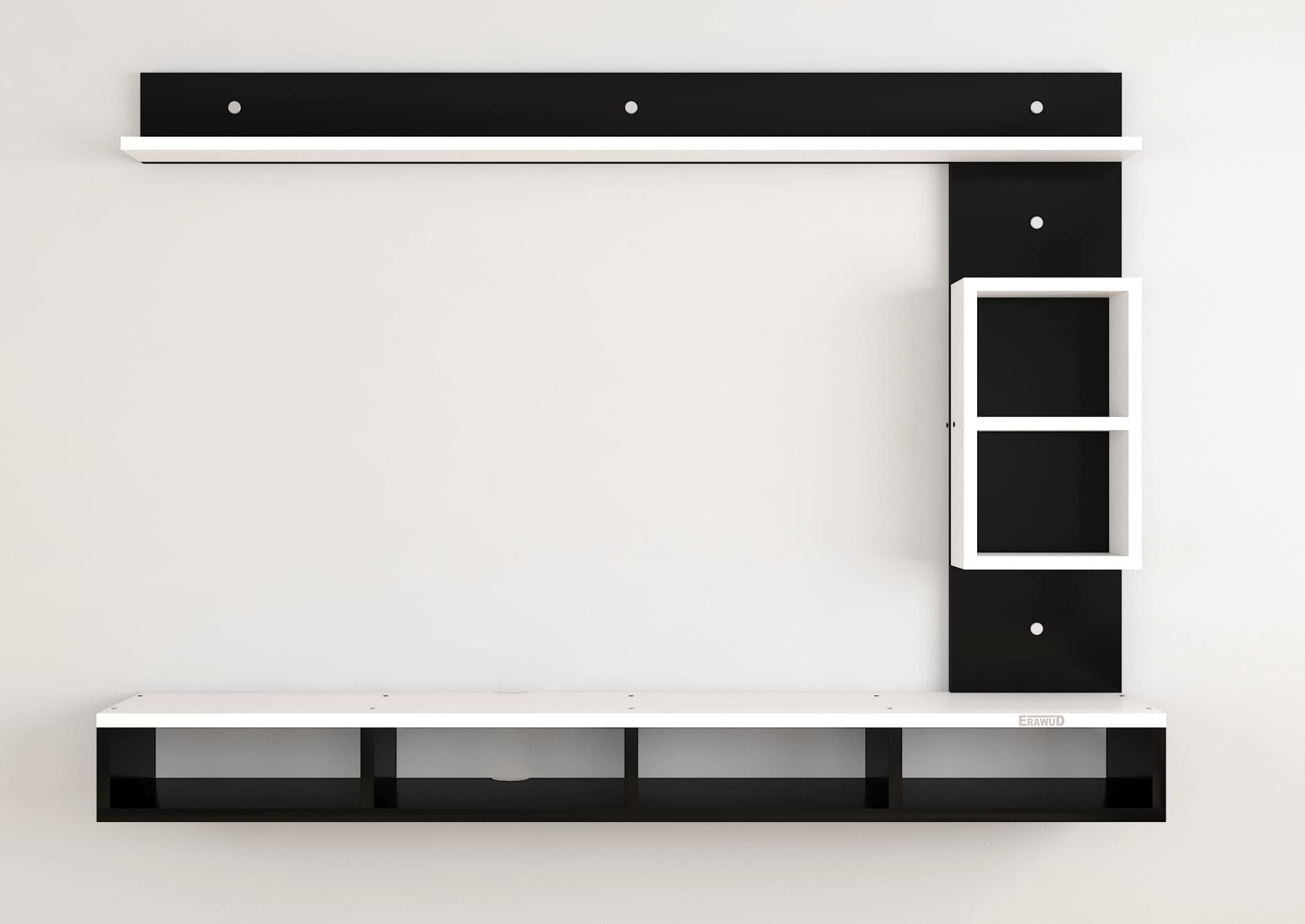 ERAWUD DEWOLT Engineered Wood TV Entertainment Unit, Set Top Box Stand | TV Cabinet for Living Room with Wall Shelf Display Rack, Wall Mounted TV Unit - Ideal for Upto Size 43 - Black & White 5