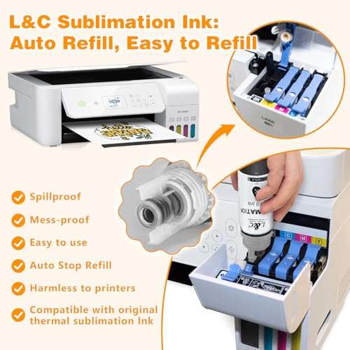 Sublimation Ink for Epson ET-2720 ET-2800 ET-2803 ET-4800 ET-2760 ET-2850 ET-4760 ET-4800 ET-3760 Sublimation Ink 522 Refilled Bottles Inkjet Printers for Heat Transfer Mug T Shirts (4x100ML) 4