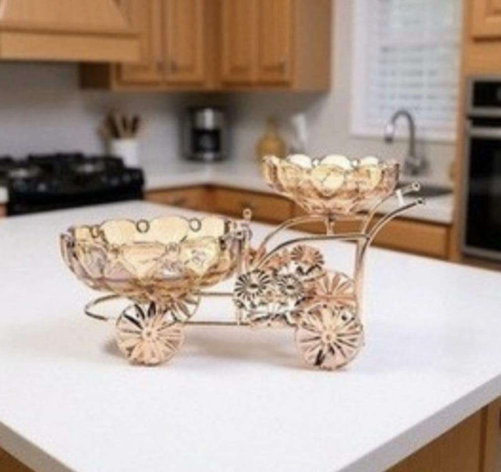 New Inning Vintage Rikshaw Style Glass Fruit Bowl Set with Decorative Metal Stand – Elegant Serveware for Home & Dining 1