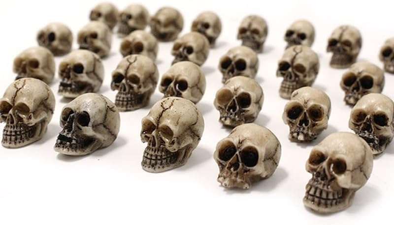 30 pcs Mini Skull Figurine Miniature Skeleton Head Statue Micro Landscape Figure Halloween Cake Topper for Scary Party Supplies 6