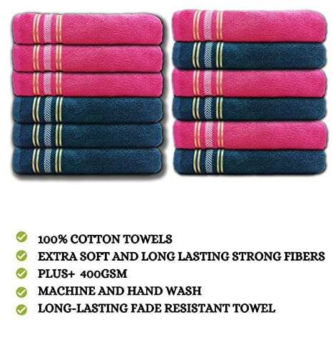 lch FASHION 100% Cotton 4 Piece Hand Towel Set, Gym Towel Set, Face Towel, Kiitchen Towel, Multipurpose Cleaning Cloth, Kitchen Napkin, Microfiber Cleaning Cloth Set of 4 (Pink & Sea Green) (4) 6