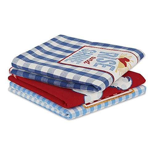 DII Cotton Embroidered Dish Towels, 18x28" Set of 3, Oversized Decorative Kitchen Towels for Cooking and Baking-Rise N Shine 3
