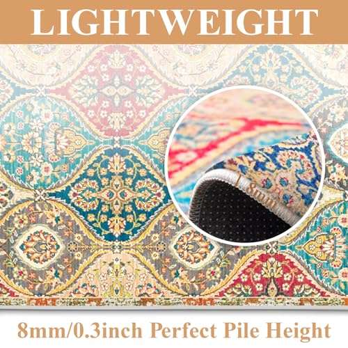 GiuMsi 4' x 6' Moroccan Trellis Area Rugs, Soft and Wrinkle-Free Washable Rug with Non-Slip Backing for Living Room, Bedroom, Office,Hallway, Kitchen Entryway-(Cream/Multi 4x6ft) 5