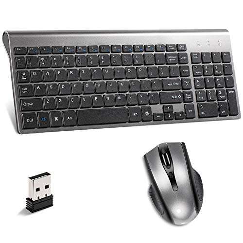 Wireless Keyboard and Mouse Combo,2.4G Wireless Connection,Full Size Slim Thin Wireless Keyboard with Palm Rest and Comfortable Mouse (Black&Grey) 1
