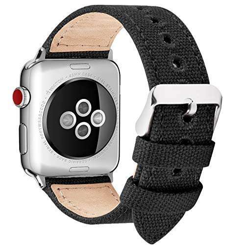 Fullmosa Compatible Apple Watch Band 45mm 44mm 42mm 41mm 40mm 38mm, Canvas NATO Style for iWatch Strap Compatible with Apple Watch Series 7/SE/6/5/4/3/2/1, 45mm 44mm 42mm Black 2