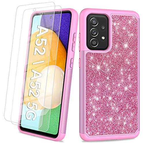 Glitter Case for Samsung Galaxy A52 / Samsung Galaxy A52 5G / 4G | 6.5 Inch | Cute Sparkle Protective Cell Phone Basic Case for Girls Women | TPU+PC Anti-Shock Anti-Scratch Covers 2021 (Pink) 1