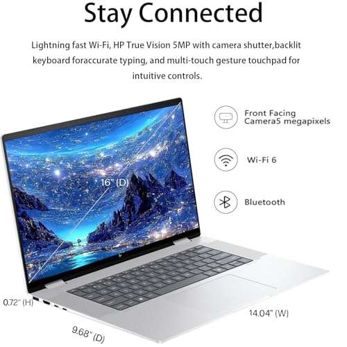 HP Envy X360 16" Ultra 7 AI Convertible 2-in-1 Laptop, 16" FHD+ Touchscreen, Intel Ultra 7 155U (Beats Intel i7-1355U), 16GB RAM, 1TB SSD Stylus Pen, Wi-Fi 6, Windows 11 Home, Silver 3